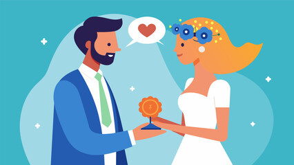 Obraz premium A newlywed couple exchanging vows each with a small neurological implant symbolizing their commitment to support each others health and wellbeing..