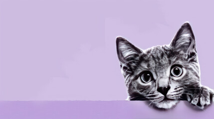 a Cat is peeking out of a Purple border, in the style of rendered