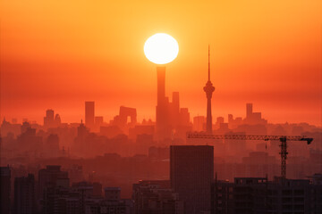 Sunrise of Beijing City with landmarks