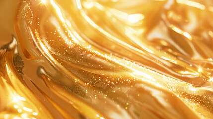 Gold Serum shimmering under soft, golden light.
