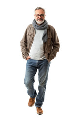 Naklejka premium Trendy Senior Man in Casual Jacket and Scarf Posing