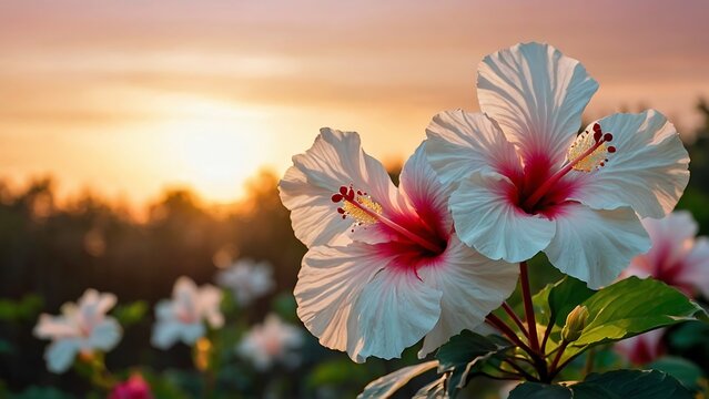 flower in the sunset sunset Serenity: Blooming White Hibiscus Garden