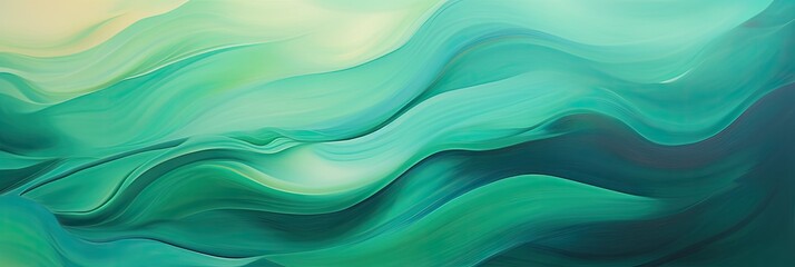 Vibrant gradient burst of fluid waves in celestial hues of emerald and cosmic teal