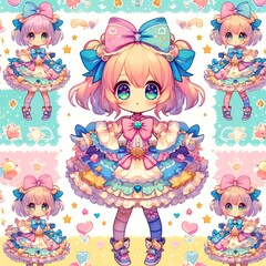 Obraz premium Enchanted Whimsy: A Seamless Pattern of Anime Delight