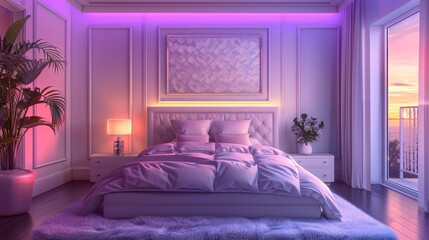 Interior Design: A 3D vector illustration of a stylish bedroom with a beautiful bed frame
