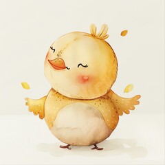 A cute cartoon baby chicken with its wings outstretched - obrazy, fototapety, plakaty