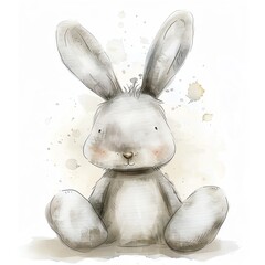 A cute watercolor illustration of a bunny. - obrazy, fototapety, plakaty