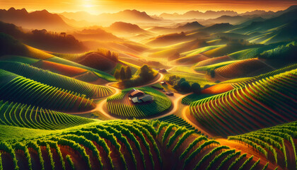 Vibrant Vineyards: A Bird's Eye View of Lush Colors and Wine Industry Promotions - obrazy, fototapety, plakaty