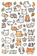 Fototapeta premium A sheet of stickers with cute cartoon animals.