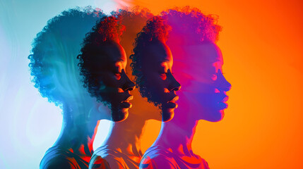A diverse group of silhouettes with colorful hair in various styles, representing different nationalities and backgrounds