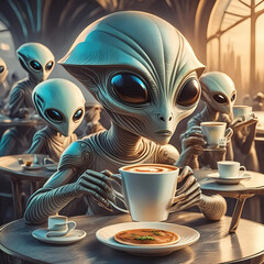 커피 마시는 외계인