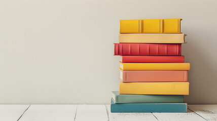 A stack of colorful books with clean lines and minimal text, showcasing reading - obrazy, fototapety, plakaty