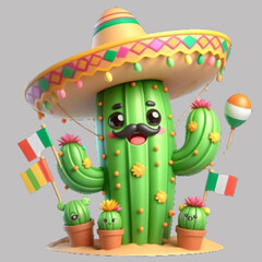 Naklejka premium Free Vector Cinco De Mayo Cactus Cute Cartoon Illustration Isolated White Background, generative Ai