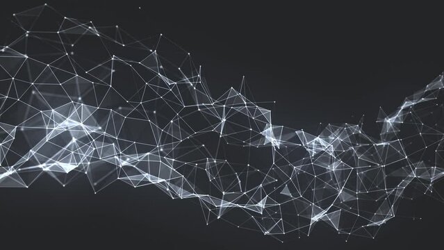 Dark Polygonal Background. Geometric abstract low poly mesh from dots connected by lines. Looped video.