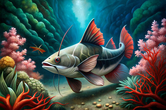 ariid catfish surrounded by beautiful coral