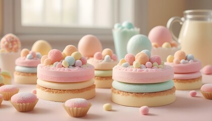 pink and white macaroons, marshmallows