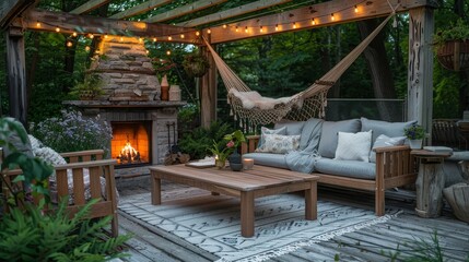Sustainable Living Retreat: A cozy outdoor living retreat with a comfortable sofa