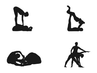 acro yoga silhouettes Icon Silhouette Illustration. Couple Vector Graphic Pictogram Symbol Clip Art. Young professional gymnast woman. Minimalist acro yoga one line logo design. on white background.