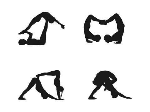 acro yoga silhouettes Icon Silhouette Illustration. Couple Vector Graphic Pictogram Symbol Clip Art. Young professional gymnast woman. Minimalist acro yoga one line logo design. on white background.