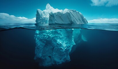 Majestic icebergs above and below ocean surface