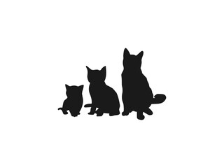 Cat silhouette logo design vector illustration. Vector silhouette of the cat sitting, black color. Vector isolated cat silhouette, logo, print, decorative sticker. Cats, Isolated On White Background.