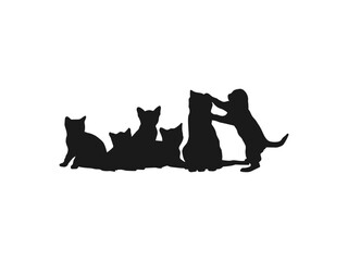 Cat silhouette logo design vector illustration. Vector silhouette of the cat sitting, black color. Vector isolated cat silhouette, logo, print, decorative sticker. Cats, Isolated On White Background.