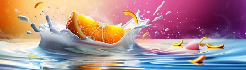 A splash of orange juice is splashing out of a glass