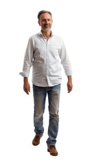 Fototapeta premium Casual Elegant Mature Man in White Shirt Walking