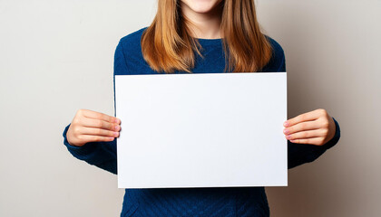 Naklejka premium A girl holding an empty white sign, mockup