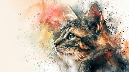Captivating feline grace: artistic watercolor portrait of a domestic cat