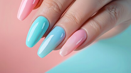 Pastel manicure on elegant female hand with gradient design