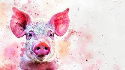 Colorful digital art of a cute piglet against a splash background