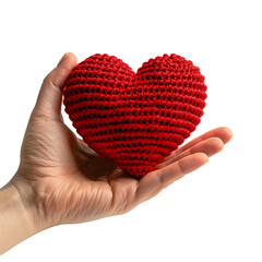 Fototapeta premium Hand holding heart crochet on isolated transparent background
