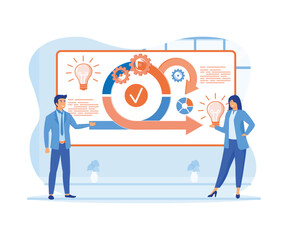 Scrum agile framework plan as software development method. Effective teamwork for project sprint. Adaptive programming rule cycle and process managing strategy. flat vector modern illustration