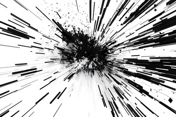 A white background with an explosion of black ink, creating dynamic and energetic visual effects...