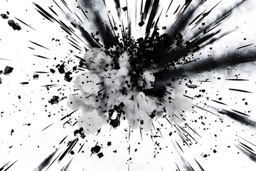 A white background with an explosion of black ink, creating dynamic and energetic visual effects 