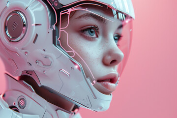 Robotic girl on pink background