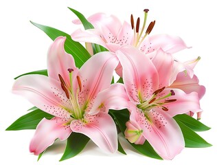 Naklejka premium Graceful Pink Lily Flower Elegantly Arranged Against a Serene White Backdrop