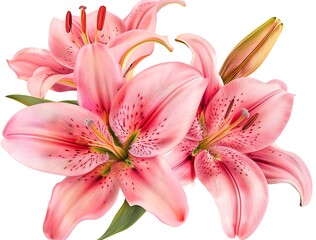 Fototapeta na wymiar Graceful Pink Lily Flower Elegantly Arranged Against a Serene White Backdrop