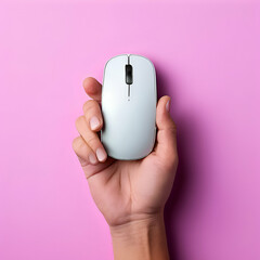 top view of a hand using a wireless computer mouse for searching necessary information on an isolate,generate ai