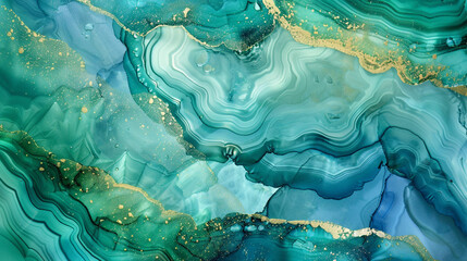 Green and Blue Tropical Shades Alcohol Ink, High Definition Agate-like Texture.