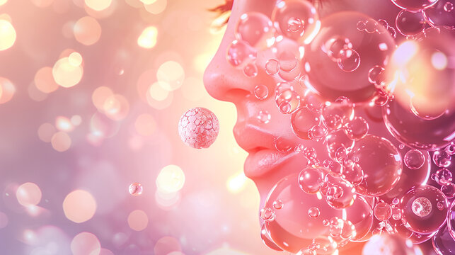 A glowing skin surrounded by Gluta-Hya molecules.