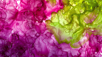 Glossy Finish in Vibrant Magenta and Lime Green Swirling Alcohol Ink.