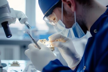 dental technician crafting a dental crown