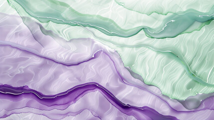 High Resolution Pastel Purple and Soft Green Alcohol Ink Waves, Marble-Like Gloss.