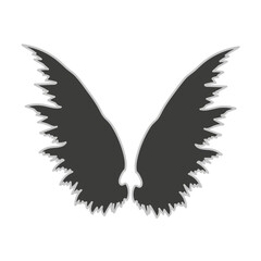 Black angel wings in artful illustration on white background