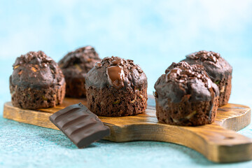 Homemade chocolate muffins with zucchini.