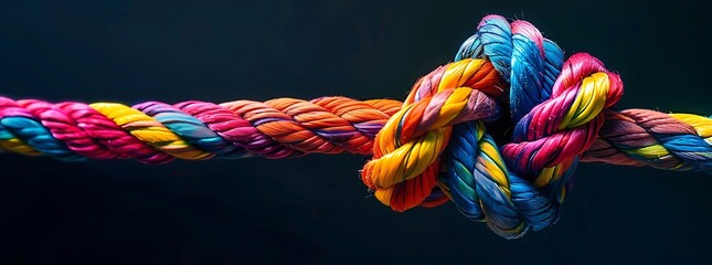 A colorful rope with two ends connected in an intricate knot, symbolizing the strength and unity of diverse individuals coming together to support each other in times of need - Powered by Adobe