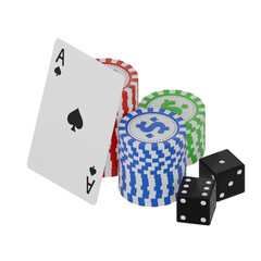 High-Quality Casino Chips, Cards, and Dice with Transparent Background