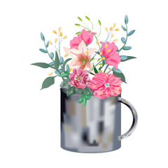 Flowers in A Metal Vase Illustration